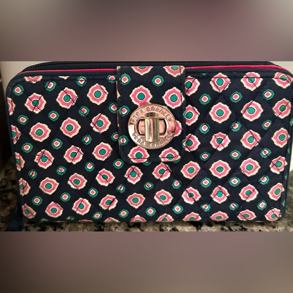 Vera Bradley Multicolor RETIRED Petal Dots Turn Lock Zip Around Wallet